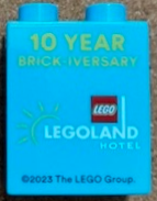 Duplo, Brick 1 x 2 x 2 with 10 YEAR BRICK-IVERSARY LEGOLAND HOTEL and Dragon Pattern