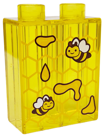 Duplo, Brick 1 x 2 x 2 with Bees, Honey and Honeycomb Pattern