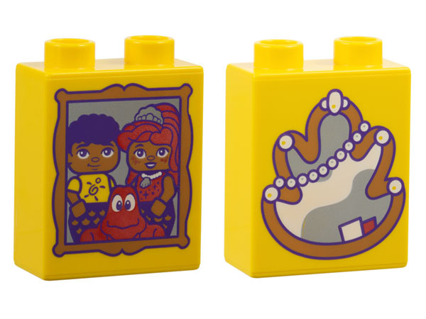 Duplo, Brick 1 x 2 x 2 with Framed Portrait of Fernie, Sebastian and Ariel / Mirror and Pearl Necklace Pattern