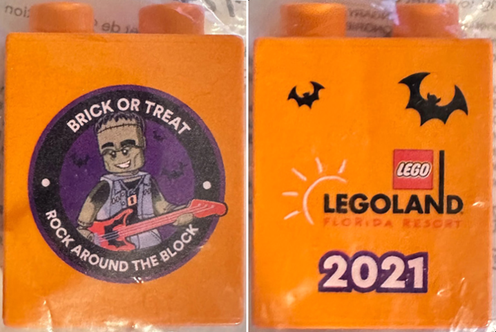 Duplo, Brick 1 x 2 x 2 with Brick or Treat Rock Around the Block LEGOLAND Florida Resort 2021 Pattern