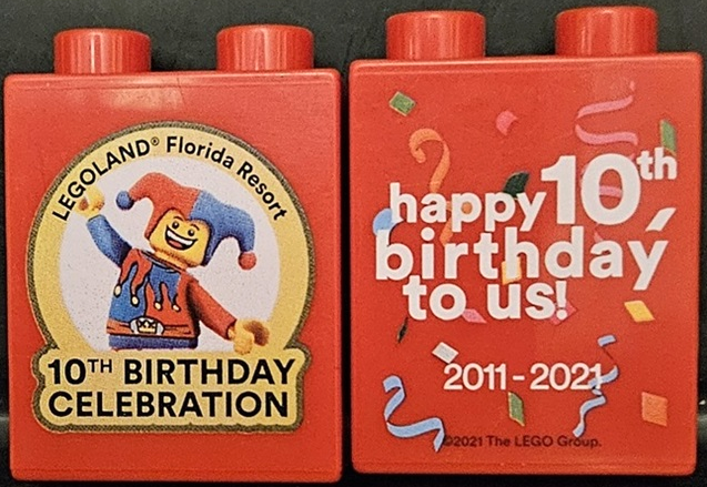Duplo, Brick 1 x 2 x 2 with LEGOLAND Florida Resort 10TH BIRTHDAY CELEBRATION Pattern