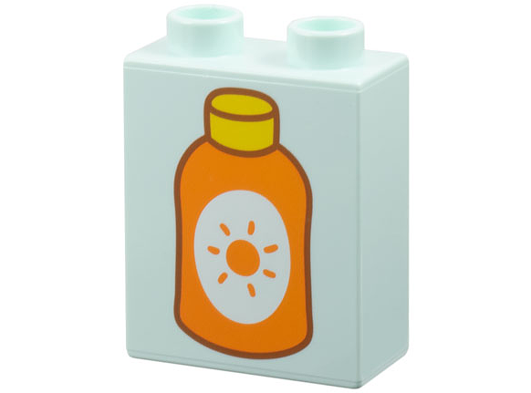 Duplo, Brick 1 x 2 x 2 with Orange Sunscreen Bottle with Yellow Cap Pattern