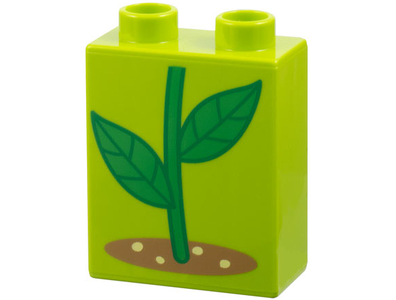 Duplo, Brick 1 x 2 x 2 with Bright Green Stem and Leaves in Medium Nougat Soil Pattern