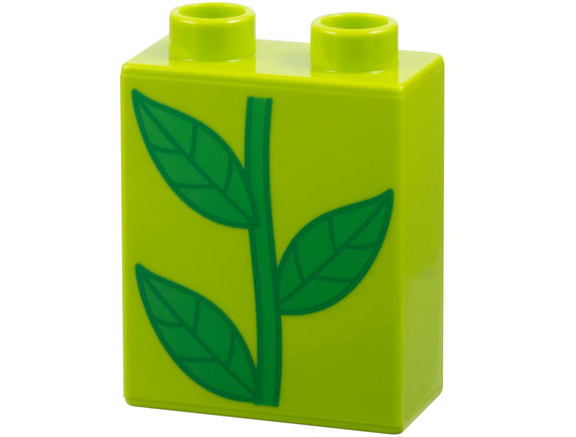 Duplo, Brick 1 x 2 x 2 with Bright Green Stem and Leaves Pattern