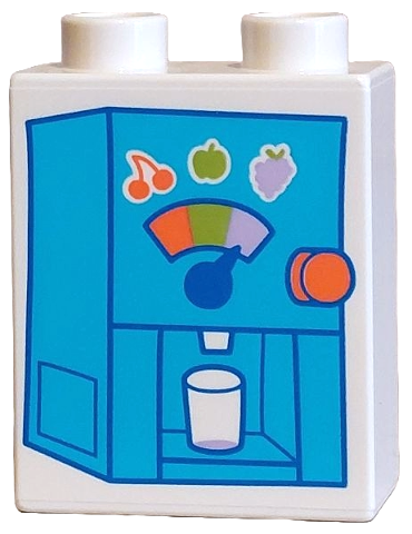 Duplo, Brick 1 x 2 x 2 with Dark Azure Juicer with Glass, Coral Cherry, Lime Apple, Lavender Strawberry Pattern