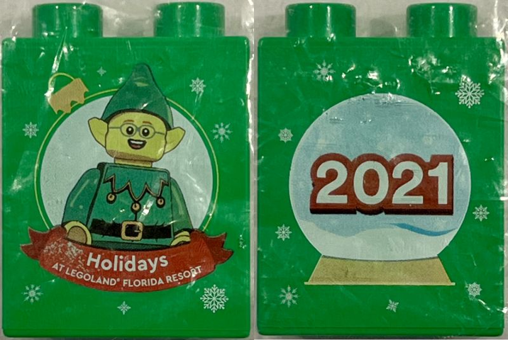 Duplo, Brick 1 x 2 x 2 with Holidays at LEGOLAND Florida Resort 2021, Elf Minifigure Pattern