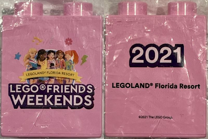 Duplo, Brick 1 x 2 x 2 with LEGOLAND Florida Resort LEGO Friends Weekends 2021 Pattern