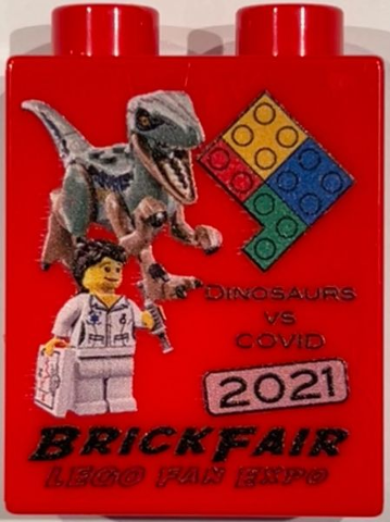 Duplo, Brick 1 x 2 x 2 with Dinosaurs vs Covid 2021 BrickFair Pattern