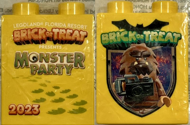 Duplo, Brick 1 x 2 x 2 with LEGOLAND Florida Resort Brick or Treat Presents Monster Party 2023, Square Foot Minifigure Pattern