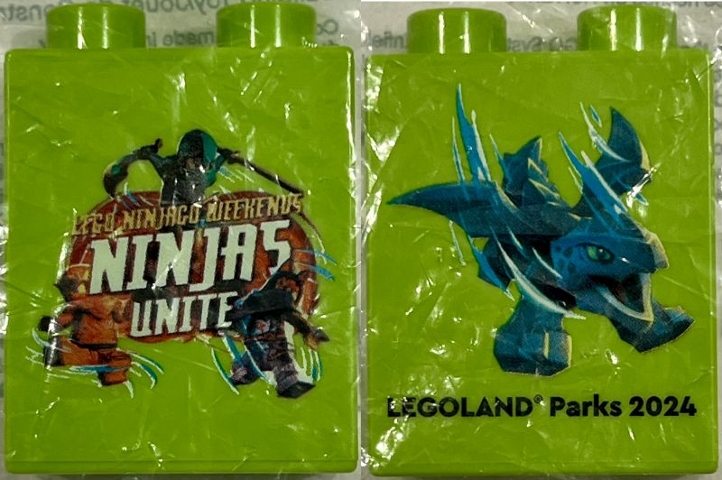 Duplo, Brick 1 x 2 x 2 with LEGO Ninjago Weekends Ninjas Unite LEGOLAND Parks 2024 Pattern