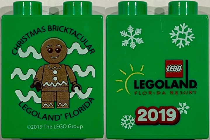 Duplo, Brick 1 x 2 x 2 with Christmas Bricktacular LEGOLAND Florida Resort 2019, Gingerbread Man Minifigure Pattern