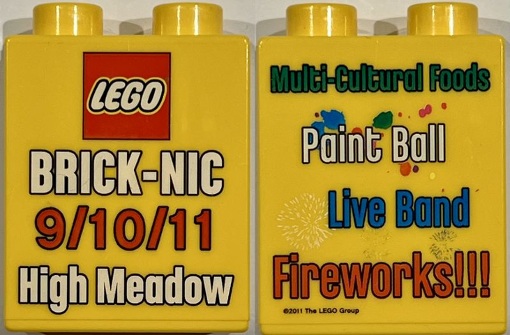 Duplo, Brick 1 x 2 x 2 with Brick-Nic 9/10/11 High Meadow Pattern