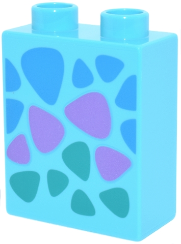 Duplo, Brick 1 x 2 x 2 with Dark Azure, Dark Turquoise and Medium Lavender Dinosaur Scales Pattern