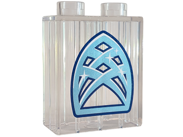 Duplo, Brick 1 x 2 x 2 with Metallic Light Blue and Dark Blue Arched Window with White Sparkles and Highlights Pattern