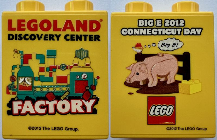 Duplo, Brick 1 x 2 x 2 with LEGOLAND Discovery Center Factory, Big E 2012 Connecticut Day Pattern