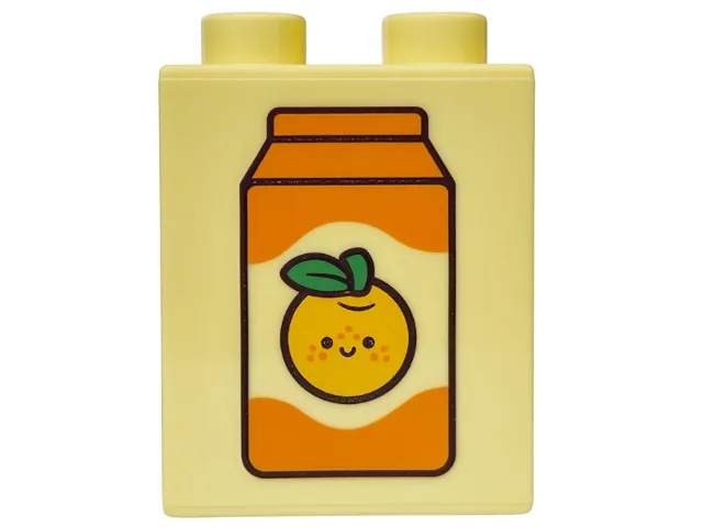 Duplo, Brick 1 x 2 x 2 with Orange and White Juice Carton Pattern