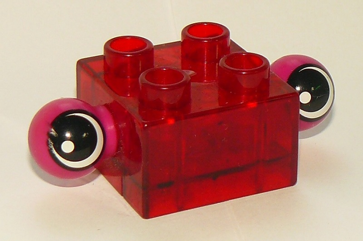 Duplo, Brick 2 x 2 with 2 Protruding Eye Balls with Black Eyes and White Glints Pattern