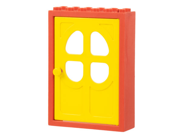 Door, Frame 2 x 6 x 7 with Yellow Fabuland Door 1 x 6 x 7 with Round Pane in 4 Sections (4071 / 4072)