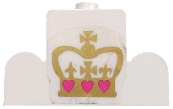 Brick, Modified 1 x 4 x 2 Center Stud Top with Gold Crown with Dark Pink Hearts Pattern (Sticker) - Set 7578