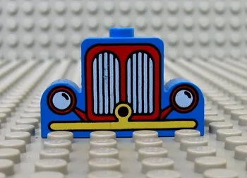 Brick, Modified 1 x 4 x 2 Center Stud Top with Car Grille Fabuland yellow/red Pattern