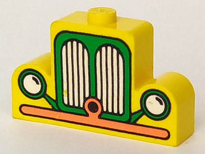 Brick, Modified 1 x 4 x 2 Center Stud Top with Car Grille Fabuland orange/green Pattern