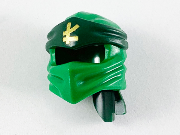 Minifigure, Headgear Ninjago Wrap Type 4 with Molded Dark Green Headband and Printed Gold Ninjago Logogram Letter L Pattern
