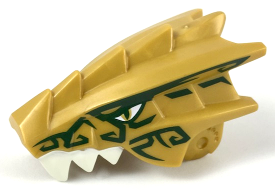 Dragon Head (Ninjago) Jaw Upper with White Teeth, Gold Eyes, and Dark Green Decorations Pattern