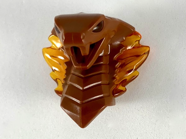 Minifigure, Head, Modified Snake, Cobra with Open Mouth with Molded Trans-Orange Eyes, Tongue, and Flames on Open Hood Pattern