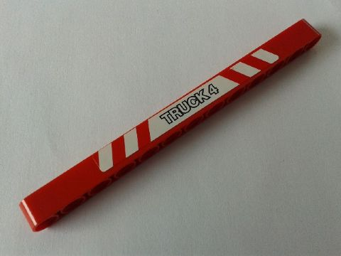 Technic, Liftarm Thick 1 x 13 with 'TRUCK 4' in Red and White Danger Stripes Pattern (Sticker) - Set 8289