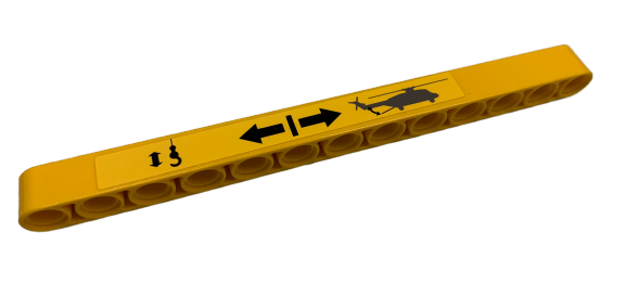 Technic, Liftarm Thick 1 x 13 with Black Helicopter, Hook and Arrows Pattern (Sticker) - Set 9396