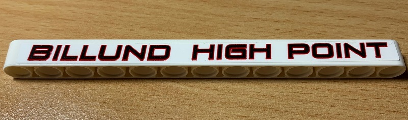 Technic, Liftarm Thick 1 x 13 with Black 'BILLUND HIGH POINT' with Red Border Pattern (Sticker) - Set 42077