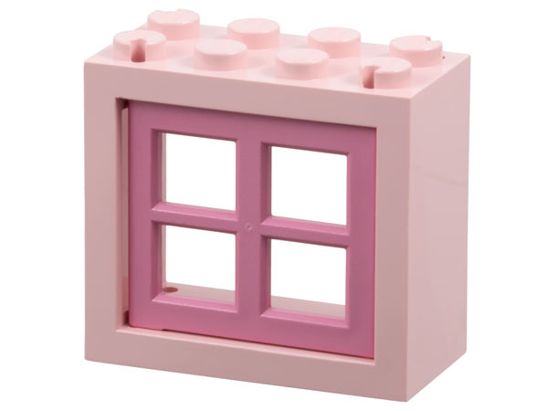 Window 2 x 4 x 3 - Solid Studs with Medium Dark Pink Pane (4132 / 4133)