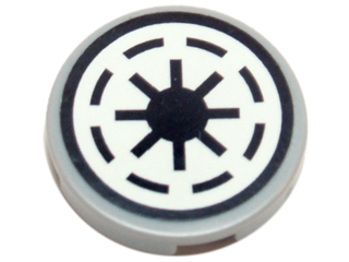 Tile, Round 2 x 2 with SW Galactic Republic Logo on White Background, Black Border, Thick Gaps Pattern (Sticker) - Sets 7676 / 7751 / 8014 / 9498 / 10195 / 75021