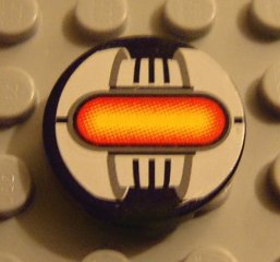 Tile, Round 2 x 2 with Oval Red/Yellow Fade on Mechanical Block Pattern (Sticker) - Set 8520