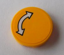 Tile, Round 2 x 2 with Black Outlined White Curved Arrow Double on Yellow Background Pattern (Sticker) - Set 7939