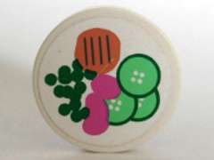 Tile, Round 2 x 2 with Hamburger, Peas, Cucumber Pattern (Sticker) - Set 5895