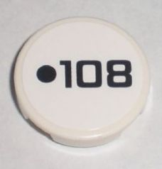 Tile, Round 2 x 2 with Black Dot and '108' Pattern (Sticker) - Set 8211