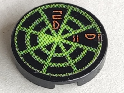 Tile, Round 2 x 2 with Neon Green Radar Type 2 Pattern (Sticker) - Sets 7690 / 7691 / 7693 / 7697