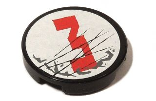 Tile, Round 2 x 2 with Red Number 3, Dark Bluish Gray Splotches, and Black Scratches Pattern Model Right Side (Sticker) - Set 5973