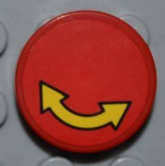 Tile, Round 2 x 2 with Black Outlined Yellow Curved Arrow Double on Red Background Pattern (Sticker) - Set 4645
