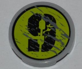 Tile, Round 2 x 2 with Splatters and Black '9' on Lime Backgound Pattern Model Left Side (Sticker) - Set 8708