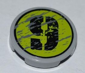 Tile, Round 2 x 2 with Splatters and Black '9' on Lime Backgound Pattern Model Right Side (Sticker) - Set 8708