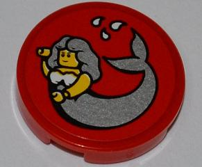 Tile, Round 2 x 2 with Mermaid Pattern (Sticker) - Set 7984