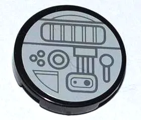 Tile, Round 2 x 2 with Dark Bluish Gray SW Mechanical Parts on Light Bluish Gray Background Pattern (Sticker) - Sets 7964 / 7965