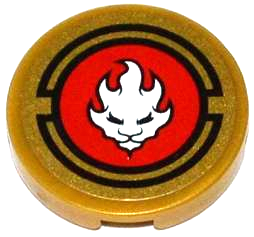 Tile, Round 2 x 2 with White Lion Head in Red Circle Pattern (Sticker) - Set 70500