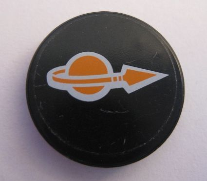 Tile, Round 2 x 2 with Orange Classic Space Logo Pattern (Sticker) - Set 7693