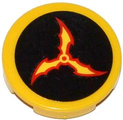 Tile, Round 2 x 2 with on 3 Red and Yellow Bat Wings on Black Background Pattern (Sticker) - Set 76000