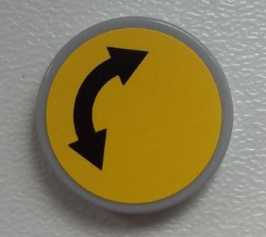 Tile, Round 2 x 2 with Black Curved Arrow Double on Yellow Background Pattern (Sticker) - Set 60026