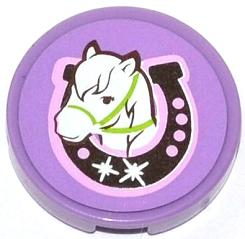 Tile, Round 2 x 2 with Horse Head in Horseshoe Pattern (Sticker) - Set 3185