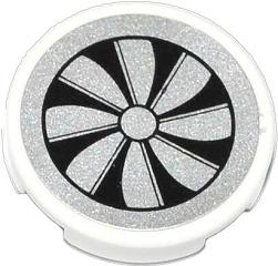 Tile, Round 2 x 2 with Silver Fan Blades Pattern (Sticker) - Set 60014